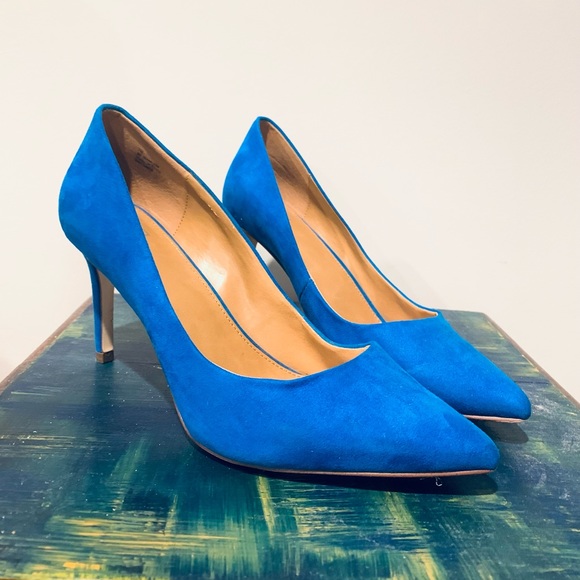Blue Suede Pumps High Heel Shoes Size 7 - Picture 1 of 4